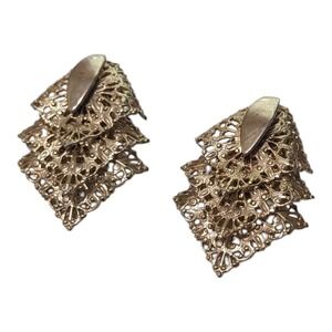 Sarah Coventry Gold Filigree Earrings Clip‎ On Dangle Statement Vintage